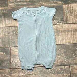 Little Sleepies Light Blue Ribbed Short Sleeve Zip One-Piece